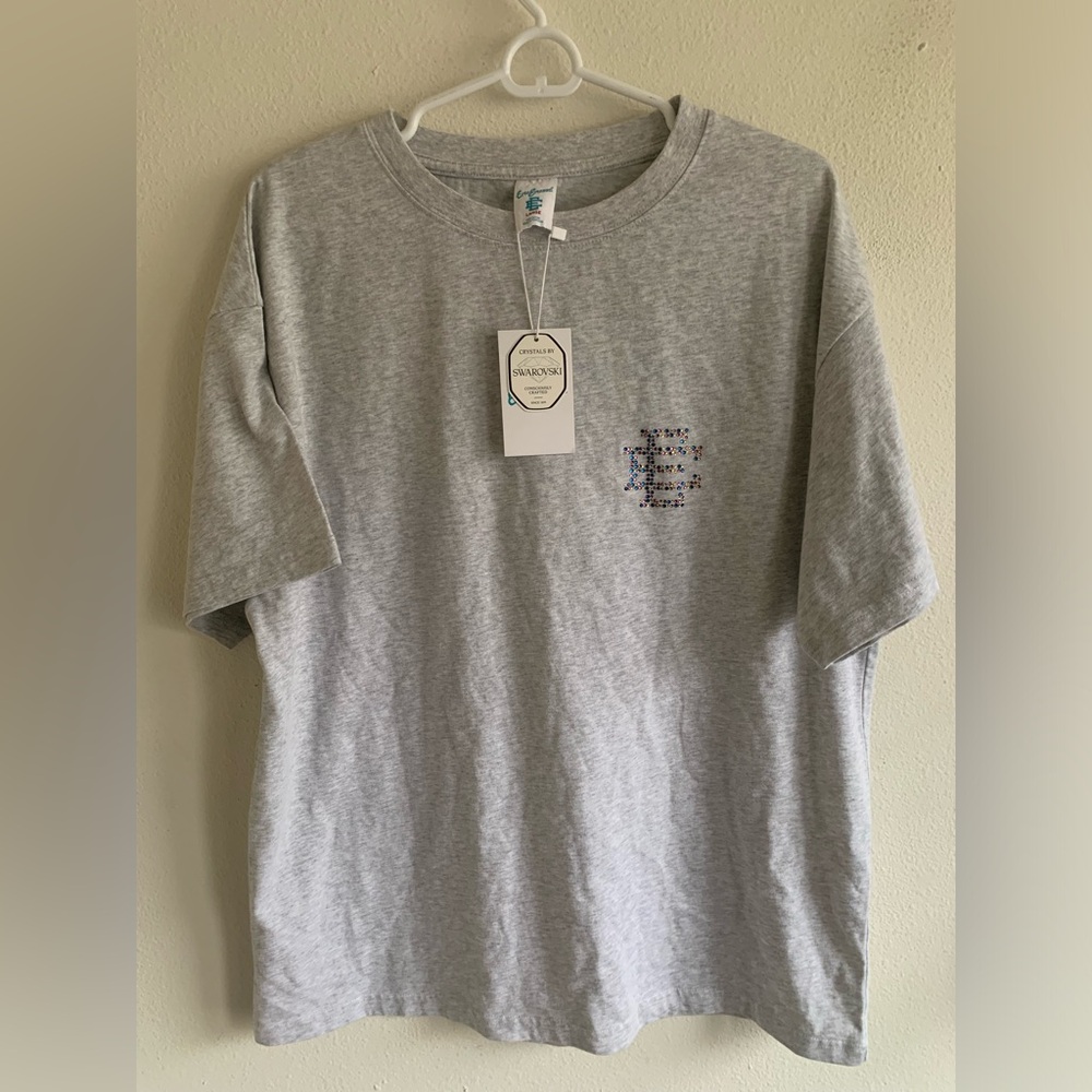 Eric Emmanuel X Swarovski Crystals Crew Neck Tee Tshirt Gray L Large NWT
